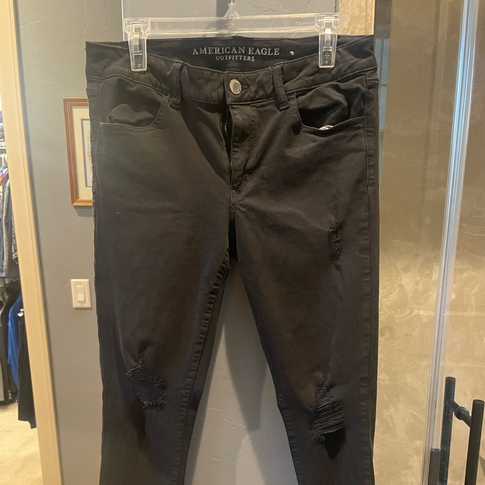 American Eagle black denim jeggings.